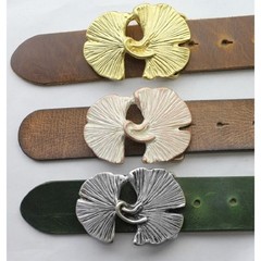 Gingko Leaves Belt Buckle, Rosepearl, Natural Metal Design with Gingko Leaves