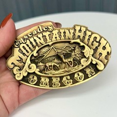 Vintage 1975 Adezy Cascades Mountain High Oregon Belt Buckle Brass Tone