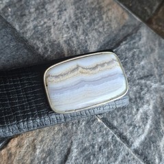 Blue Lace Agate Belt Buckle Silver Plated Natural Stone Western Boho Unisex