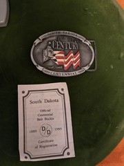 South Dakota Belt Buckle Centennial 1989 Collector METAL Man Cave Patina GIFT
