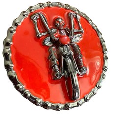 Y2K Biker Motorcycle Belt Buckle Red and Silver Round Maximalism Edgy Grungy