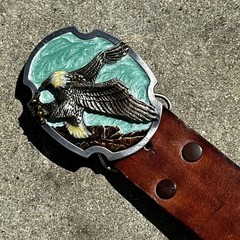 Vintage 1988 Siskiyou Eagle Belt Buckle Teal Enamel Pewter Western American 80s