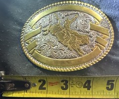 Crumrine Vtg Bull Rider Belt Buckle Big Silver Plated Heavy Over Jewelers Bronze