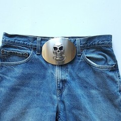 Big Alien Skull Silver Oval Buckle