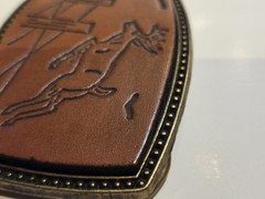 Alumaline Brass And Leather Vintage Belt Buckle Detailed Embossed Jumping Deer