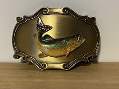 Raintree Belt Buckle ~ Western Enamel Trout Fish Belt Buckle ~ USA 1978