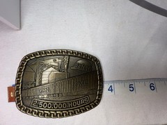 FMC Safety Award Belt Buckle – 2,500,000 Hours – Brass Industrial Factory Scene