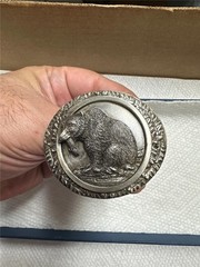 Bergamot Brass Works Grizzly Bear Belt Buckle Silver Color 1985 Made In USA