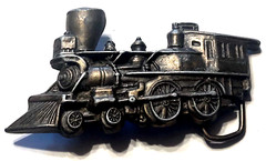 Train Steam Engine Belt Buckle VTG Cast Metal Transportation 4.5&Prime;