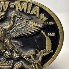 Military Belt Buckle POW MIA Eagle Great American #1822 USA Black Gold Vintage