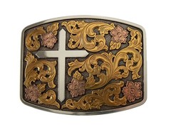 Nocona Western Belt Buckle Mens Cross Floral Multi-Color 37945