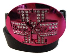 BOYZ 11 MEN BY WASHED UP HOLLYWOOD FUCHSIA WITH CRYSTALS 1½” OVAL BELT BUCKLE