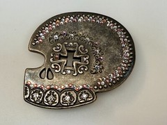 Skull Heads Cross with Rhinestone Accents Gothic Punk Biker ENMON Belt Buckle