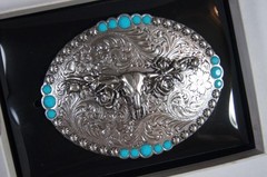 Blazin Roxx Western Oval Longhorn Roses Buckle Silver belt buckle 37959