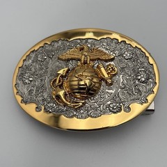 USMC Marine Corps Eagle Globe and Anchor Two Tone Gold Silver Belt Buckle EGA