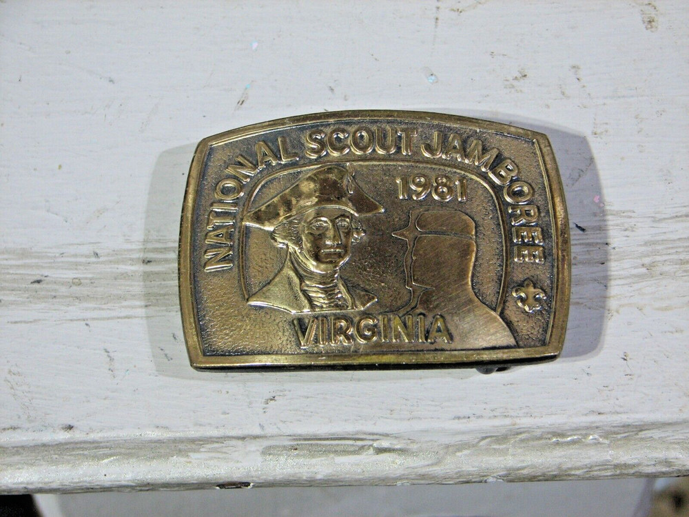 CLASSIC Brass BELT BUCKLE NATIONAL BOY SCOUT JAMBOREE 1981 VIRGINIA