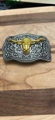 Western Flower Pattern Longhorn Bull Metal Belt Buckle