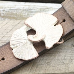 Gingko Leaves Belt Buckle, Rosepearl, Natural Metal Design with Gingko Leaves