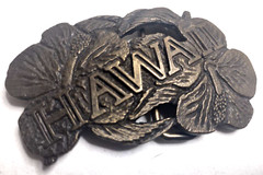 Belt Buckle Cast Brass HAWAII Red Hibiscus State Flower Dix Leather Co Denver CO