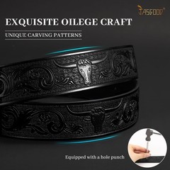 JASGOOD Western Leather Fit waist size 27-30 »(belt length 39 »), A-black