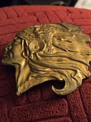 Vintage Southwestern Solid Brass Native American Headdress BELT BUCKLE 3&Prime; x 2.5&Prime;