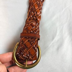 Fossil Braided Leather Belt Brown Woven Brass Buckle Large Boho Western festival