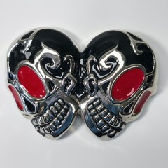 Double Skull Red Eye Glossy Black & Chrome Belt Buckle – NOS
