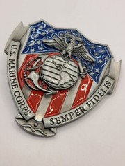 US Marine Corps Semper Fidelis Belt Buckle Flag Eagle World Anchor Military