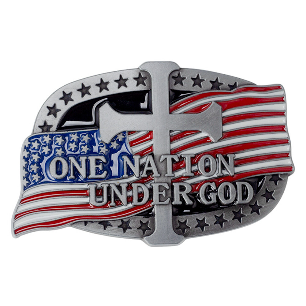 American Flag and Cross Belt Buckle Western Cowboy Native American (CRFL-01)