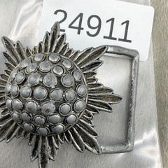Vintage Flower Belt Buckle Atomic Silver Tone Signed Levy Bros