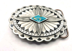 Vintage Siskiyou Pewter Belt Buckle 2.5&Prime; Southwestern Made In USA Stone Center