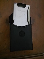 Torus Minimalist Smart Money Clip, Silver Metal w/ Black Leather Pouch, Logo