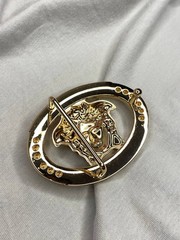 Gold Medusa Head Belt Buckle Greek Key Crystal Oval