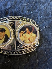Vintage 1980’S Elvis Presley Belt Buckle Metal Filligree with Photo Made in USA