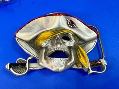 Jolly Roger Pirate Skull Crossed Swords Solid Pewter Great American Belt Buckle