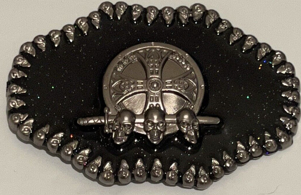 Skull Skeleton Head Metal Belt Buckle Biker Style Silver Tone Claws Cross Gothic