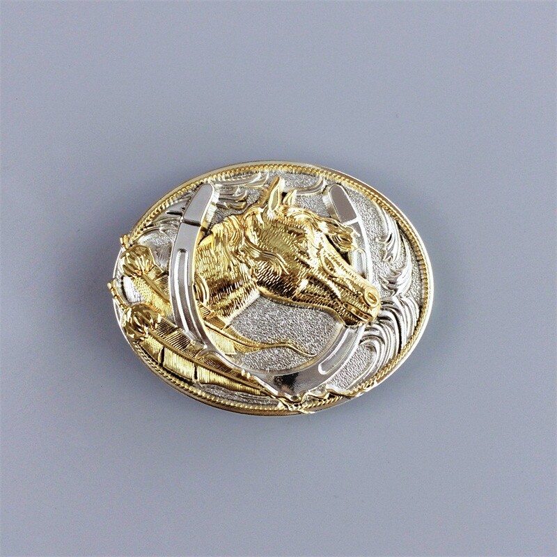 Two-Tone Silver Gold Plated Horse HorseShoe Belt Buckle also Stock in US