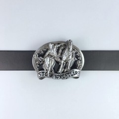 Black Enamel Rodeo Steer Wrestling Western Belt Buckle Boucle de Ceinture