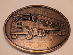 VINTAGE ANDOVER TRACTOR TRAILER SCHOOL BELT BUCKLE