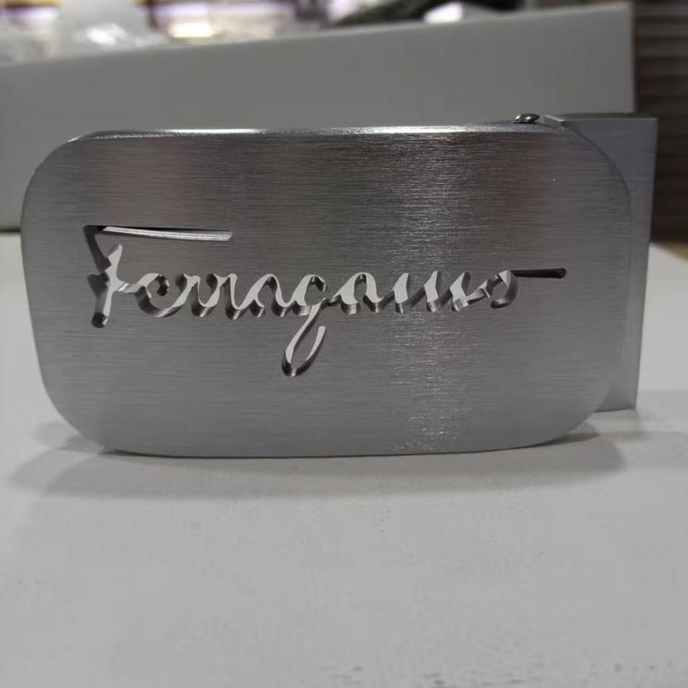 Ferragamo Silver Brushed Hollow Letter Design Belt Buckle for 35mm Leather Belt