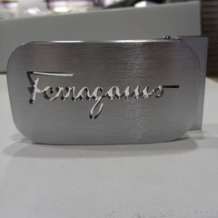 Ferragamo Silver Brushed Hollow Letter Design Belt Buckle for 35mm Leather Belt
