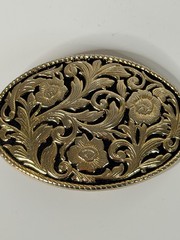 Western Plain Floral Belt Buckle Gold and Black Cowboy Cowgirl Rancher Style VTG