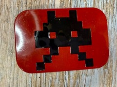 Iconic Pixelated Alien Space Invaders Arcade Game Red Black Enamel Belt Buckle