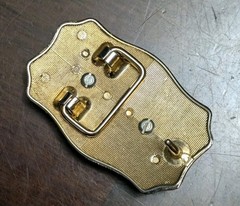 Vtg Southwestern Emerald Green Gem Stone Gold Tone With Black Belt Buckle
