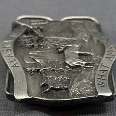 VTG 1981 Alaska Belt Buckle Wildlife Deer Eagle Mountain Western Bergamot Brass