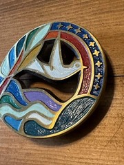Vintage 1971 Solid Brass Hand Painted « The Crown of Creation » Hippie Belt Buckle