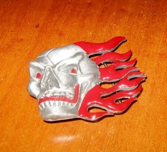 Flaming Skull Belt Buckle Blood Red Angry Skull Goth Halloween Biker Buckle