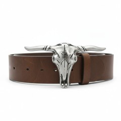 Men Casual Fashion Silver Metal Belt Buckle Long Horn Texas Cow Bull Jeans Pant