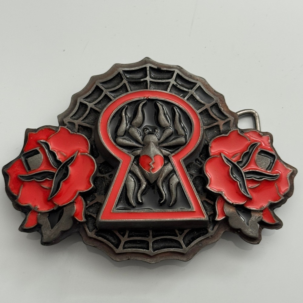 Heavy Metal Buckles Spider Keyhole Rose Belt Buckle