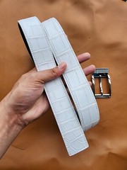 3.8CM White 100% Genuine Exotic Leather Skin Men Belt Buckle-Handmade-Customize
